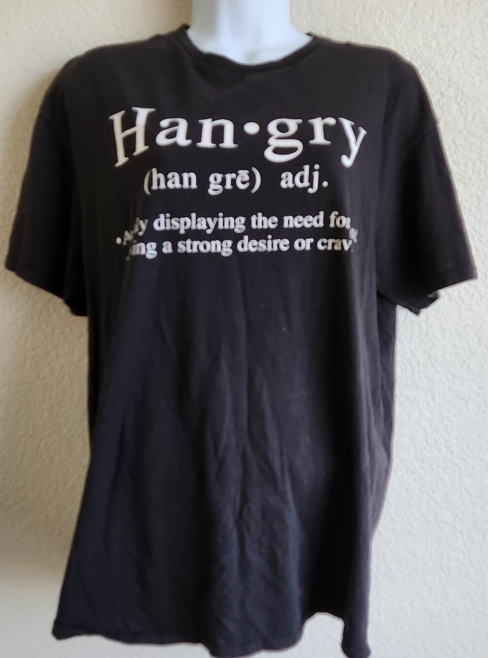 Black White HANGRY Angrily Displaying The Need For Food Graphic Print Top Large